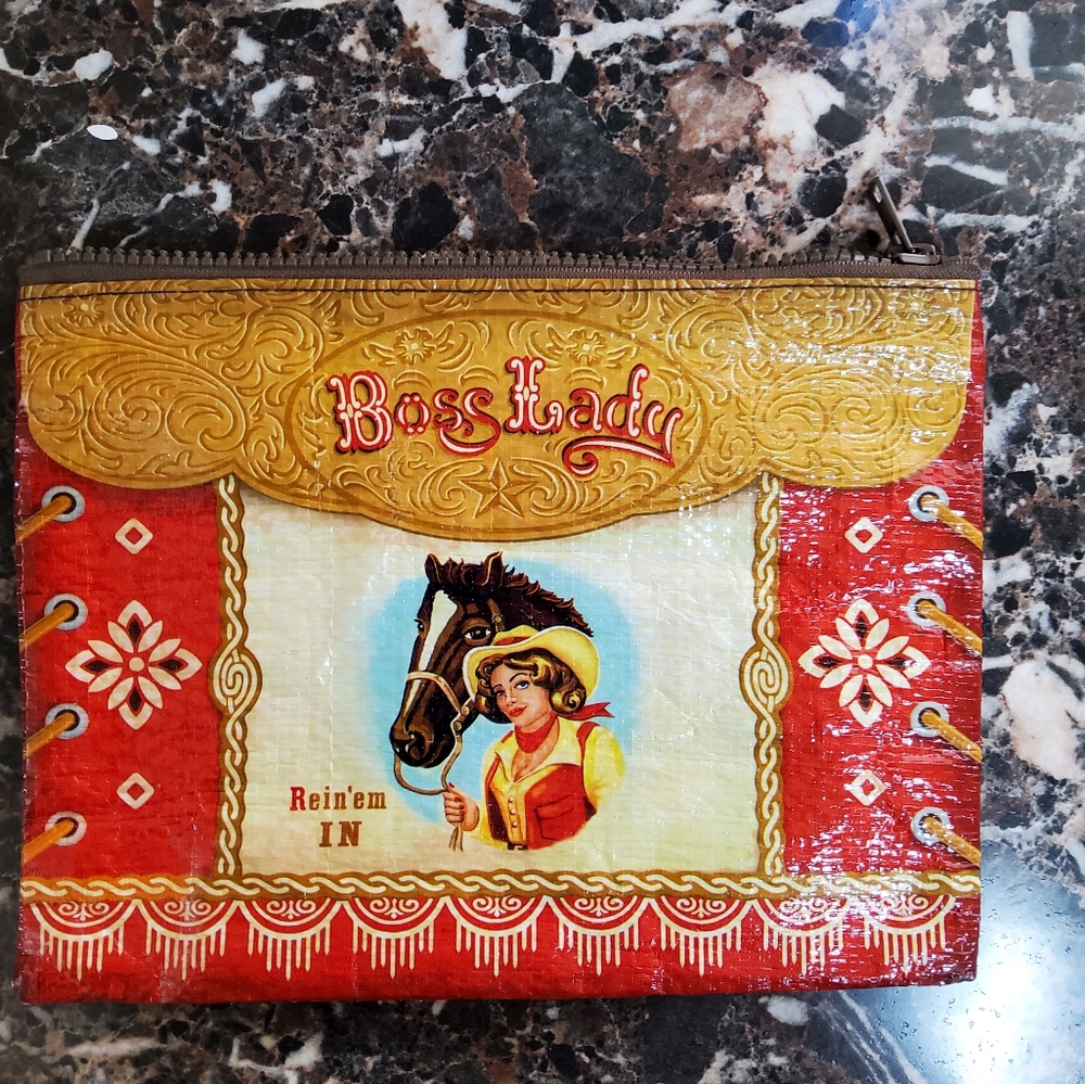Red and tan, Boss Lady cosmetic bag